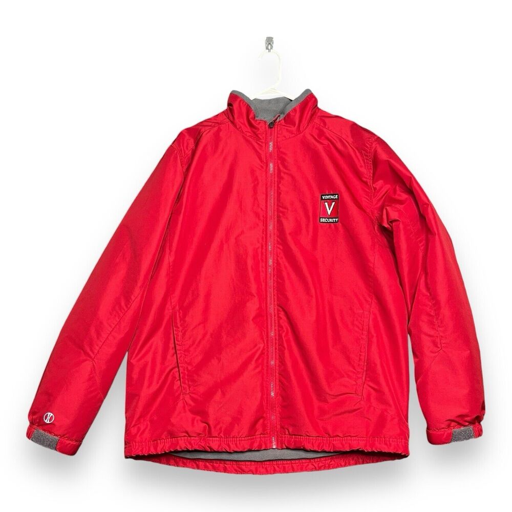 Vintage Security Jacket L Warm Up Cold Weather Work Full Zip Lined Pockets Red